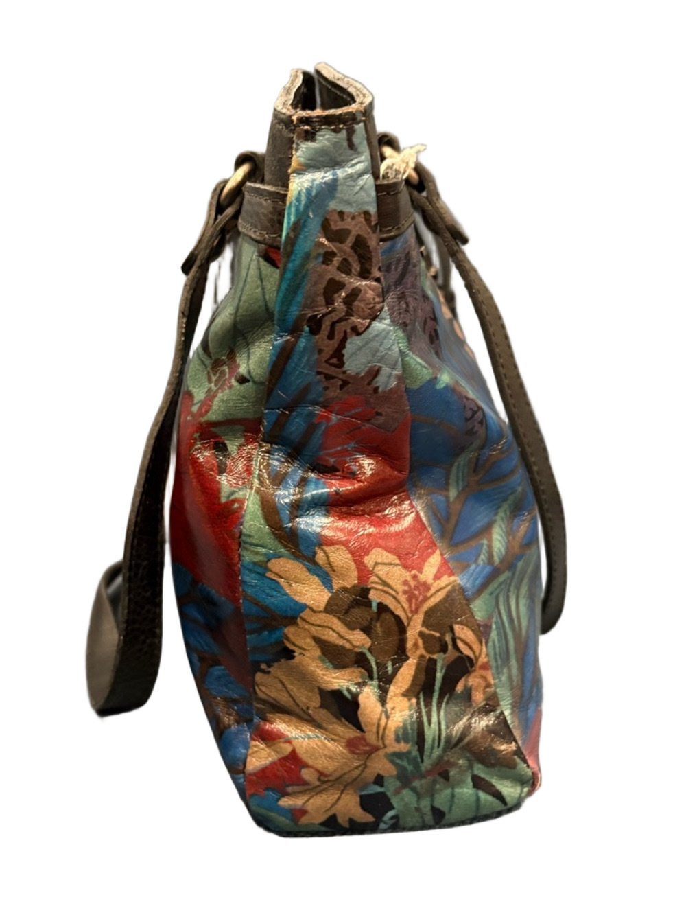 Patricia Nash Floral Leather Tote Bag Multicolor Tassel Zip Top Shoulder Bag EUC - Picture 5 of 16